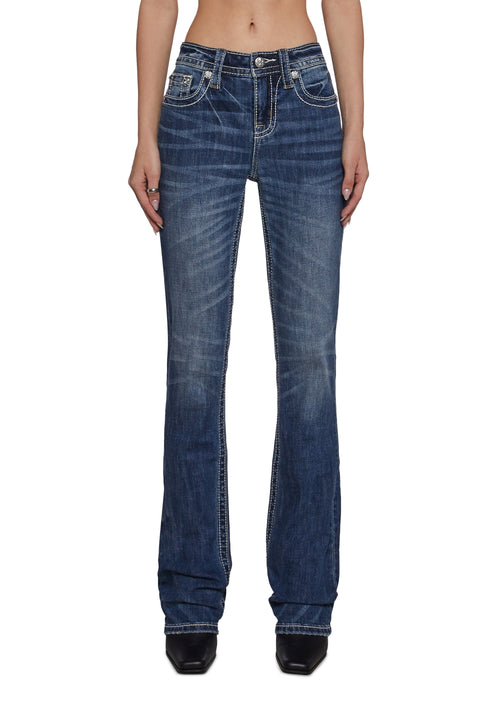 34" Mid Rise Washed Boot Cut Jeans