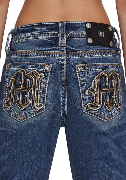 34" Mid Rise Washed Boot Cut Jeans