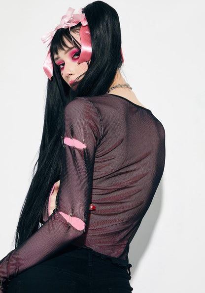 About A Goth Mesh Overlay Top