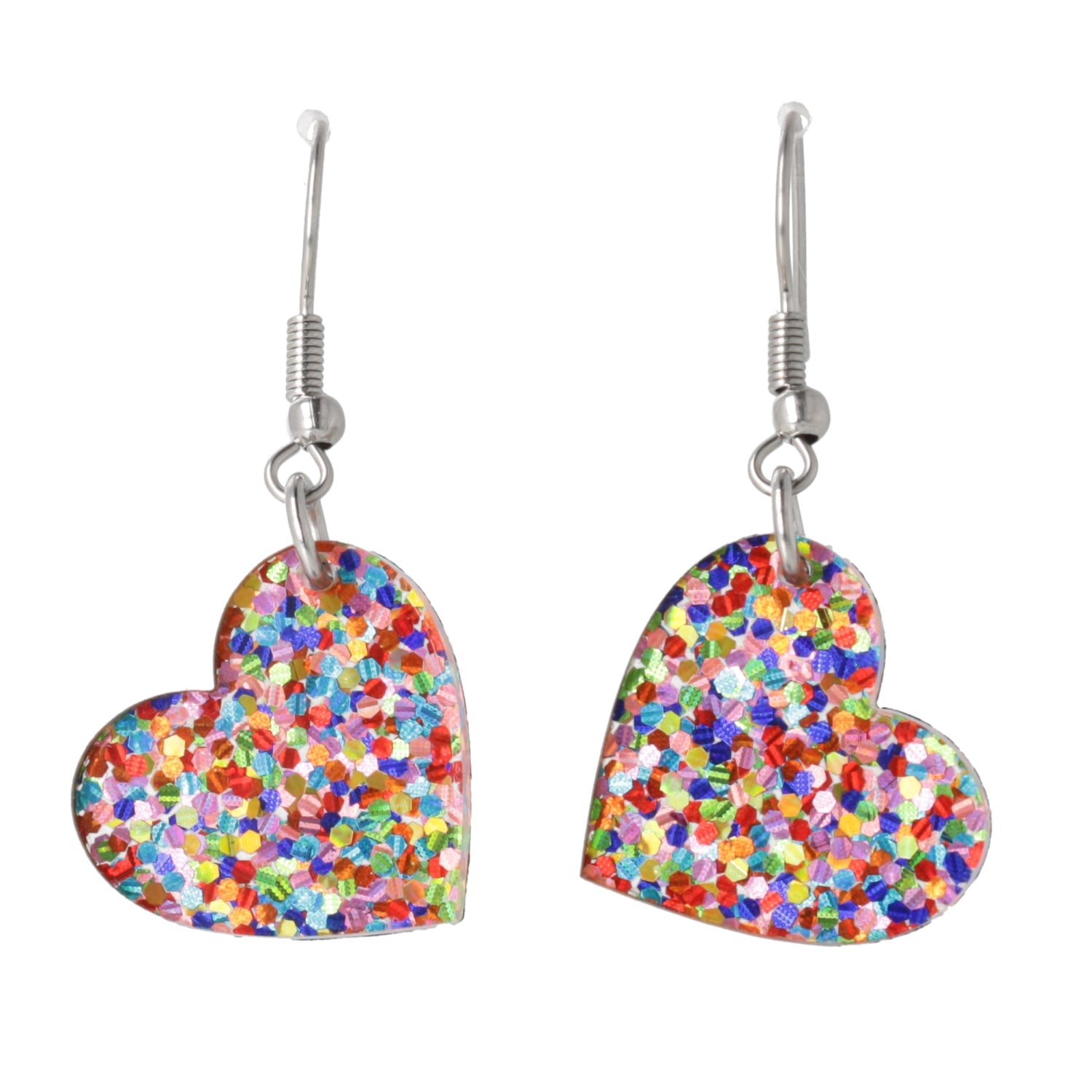 Glitter Rainbow Heart Earrings