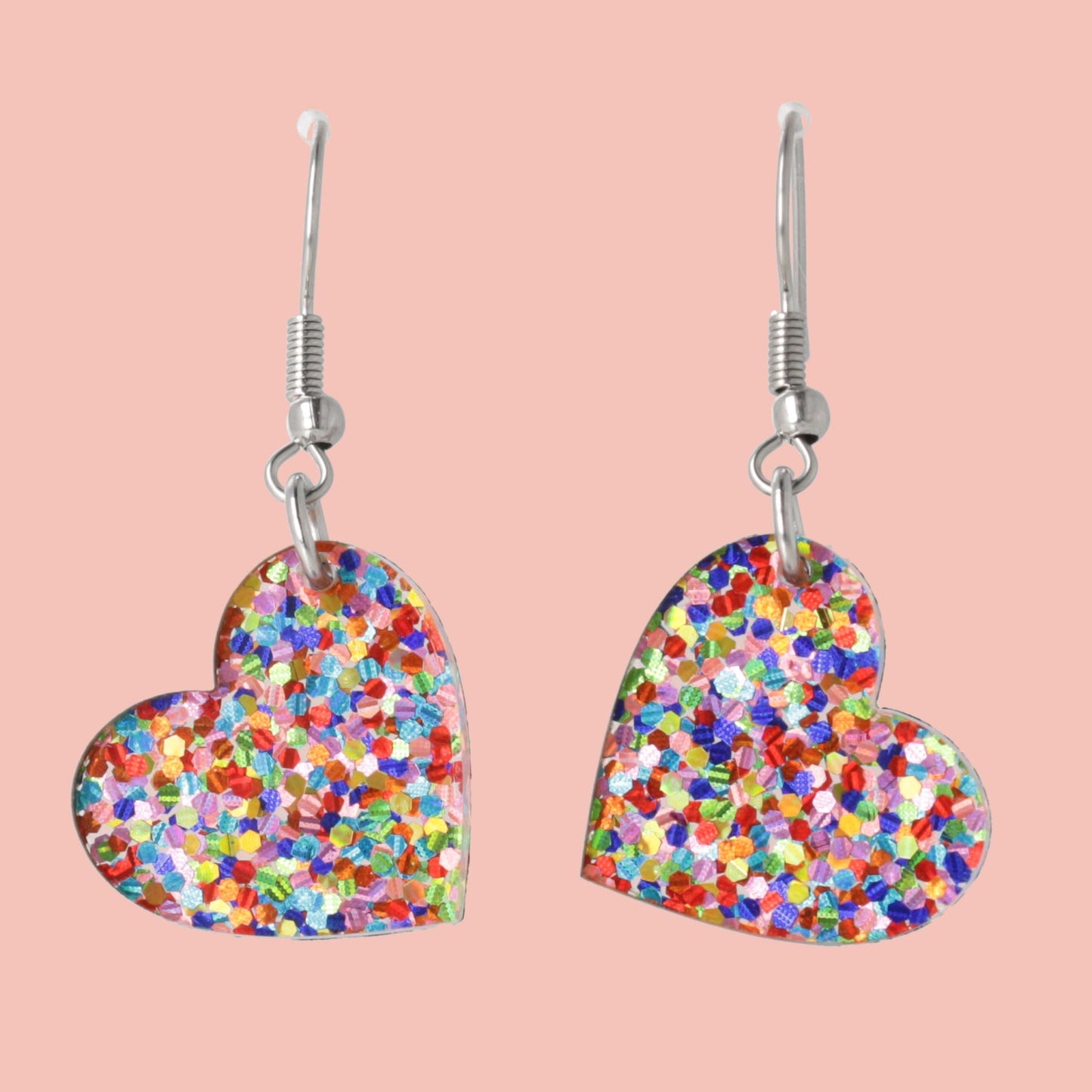 Glitter Rainbow Heart Earrings