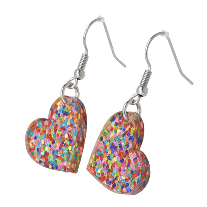 Glitter Rainbow Heart Earrings