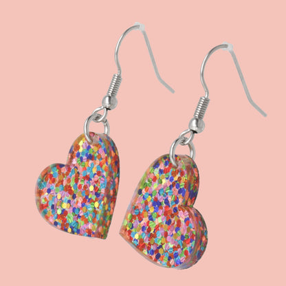 Glitter Rainbow Heart Earrings