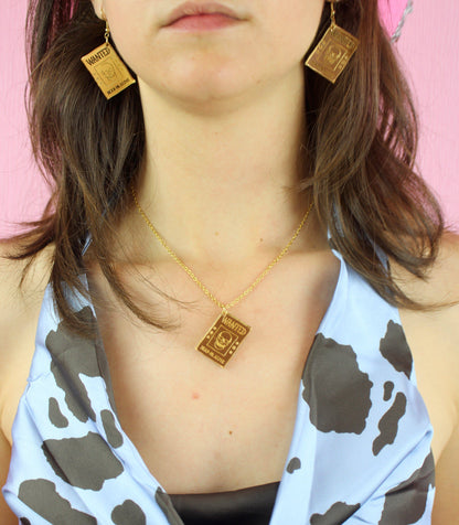 Gold Wanted Poster Necklace