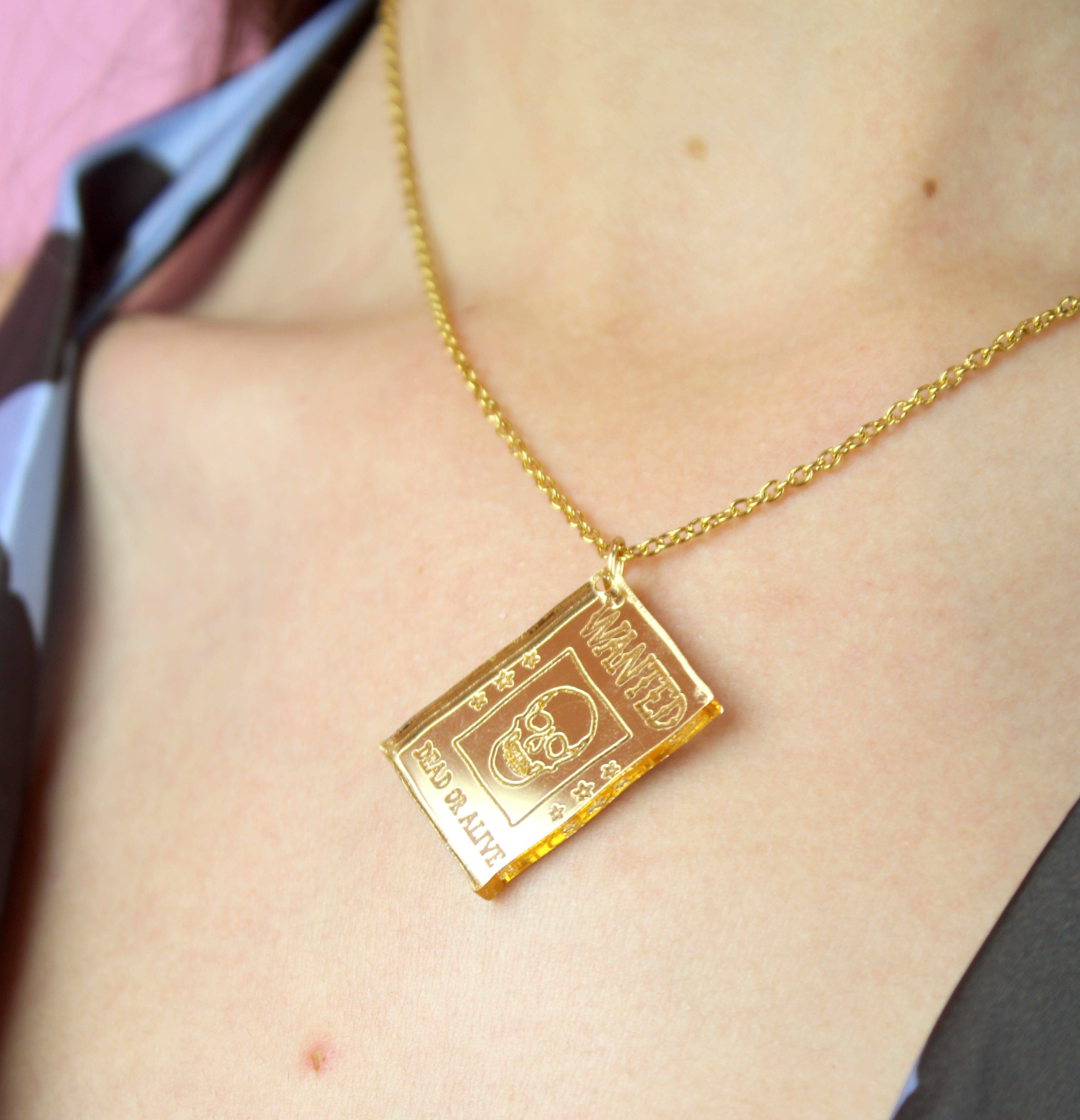 Gold Wanted Poster Necklace
