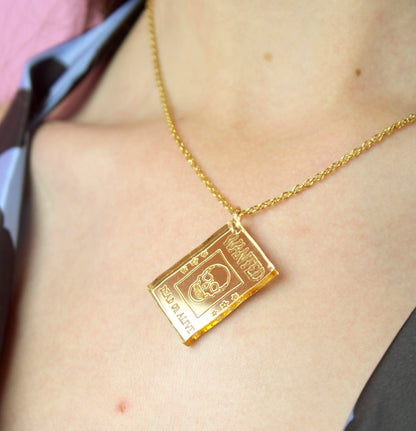 Gold Wanted Poster Necklace