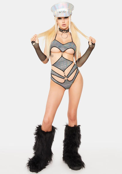 Abstract Iridescent Convertible Underboob Bodysuit
