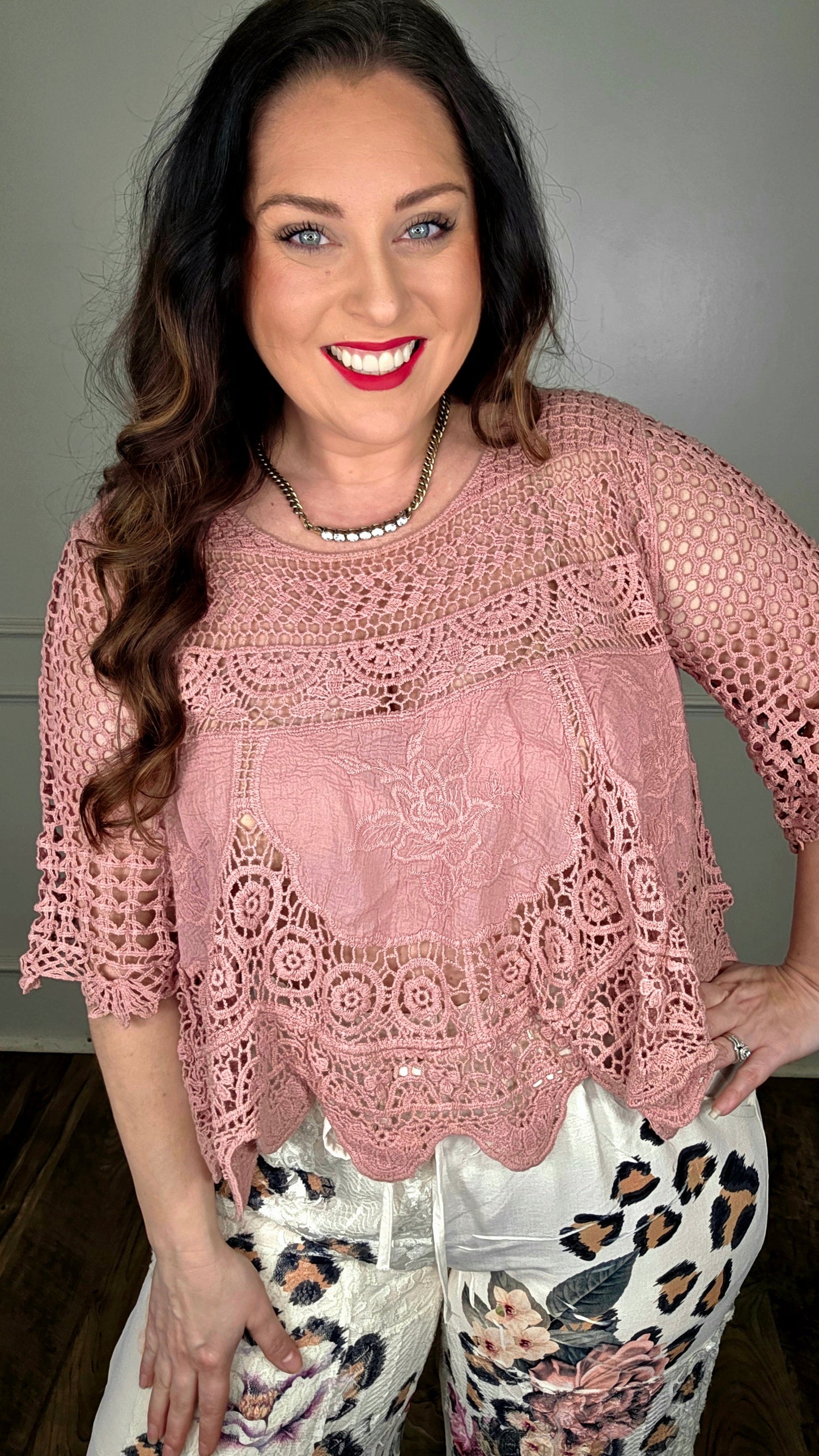 Origami - Heirloom Crochet Rose Detail Top