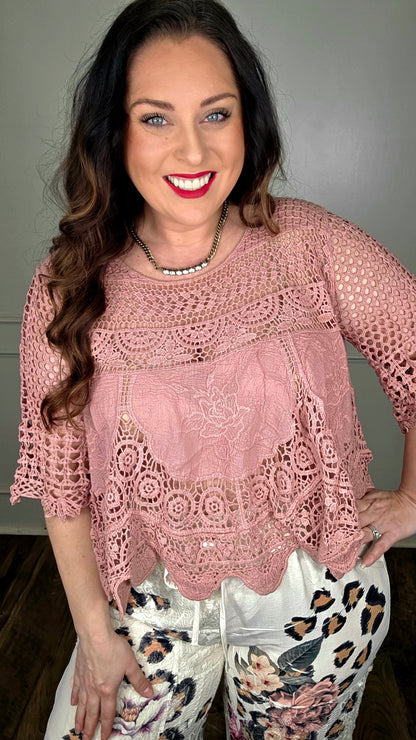 Origami - Heirloom Crochet Rose Detail Top