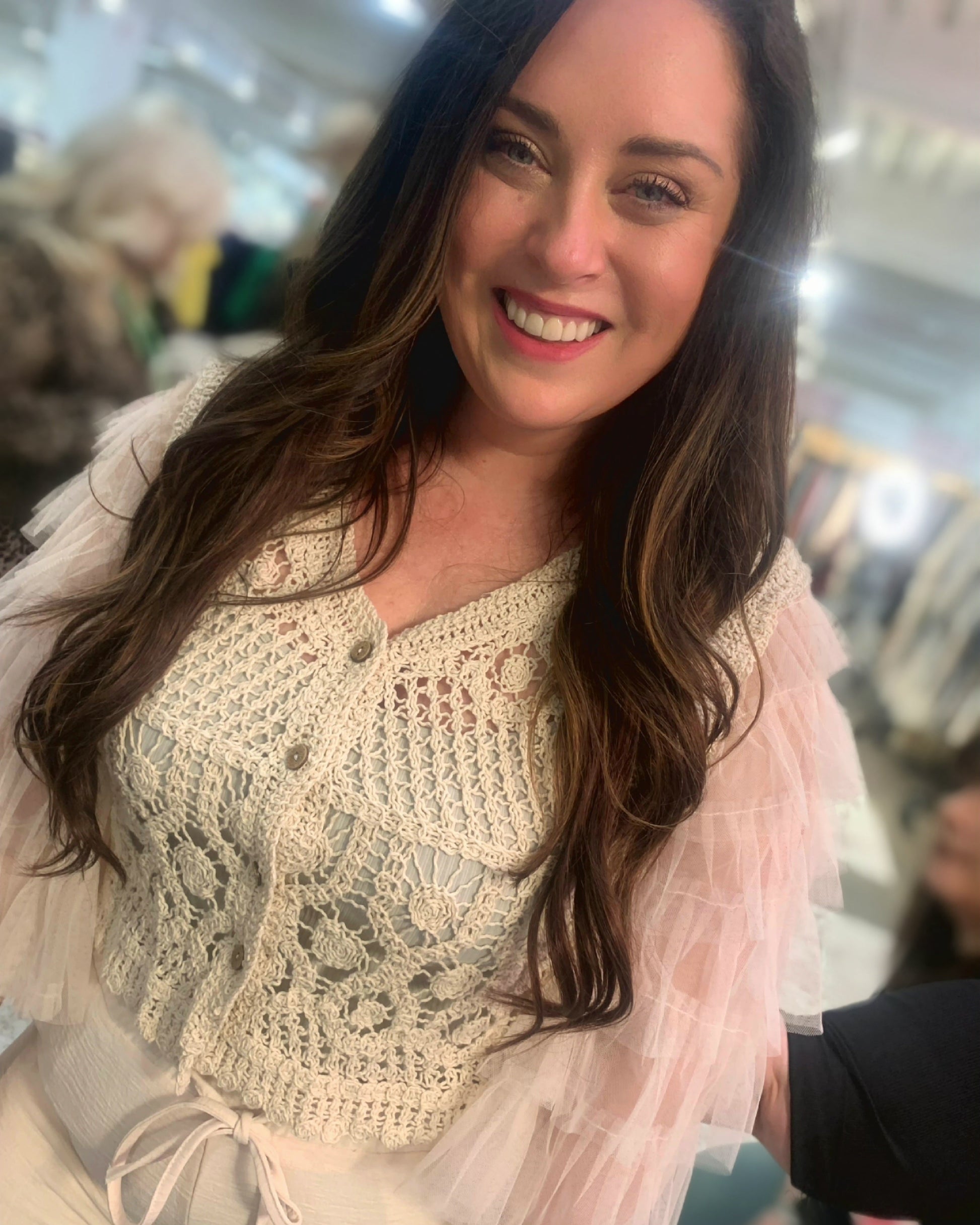Origami - Runway Romance Crochet & Tulle Cropped Cardigan