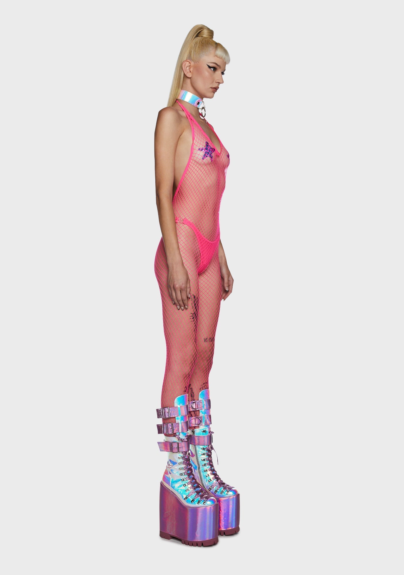 All For Tonight Fishnet Bodystocking - Pink