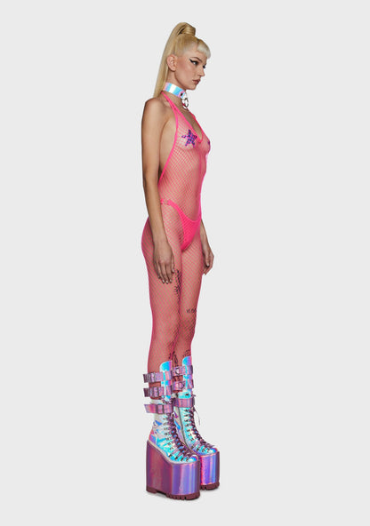 All For Tonight Fishnet Bodystocking - Pink