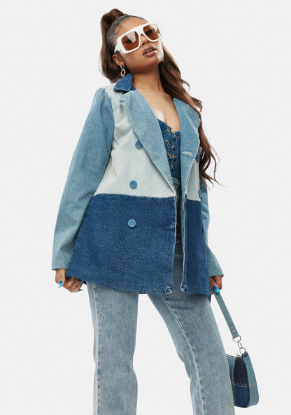 All Bets Off Colorblock Denim Jacket
