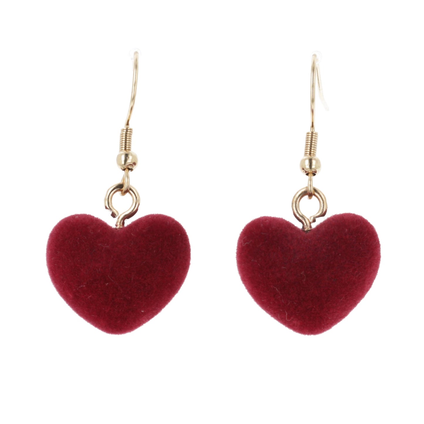 Fuzzy Dark Red Heart Earrings