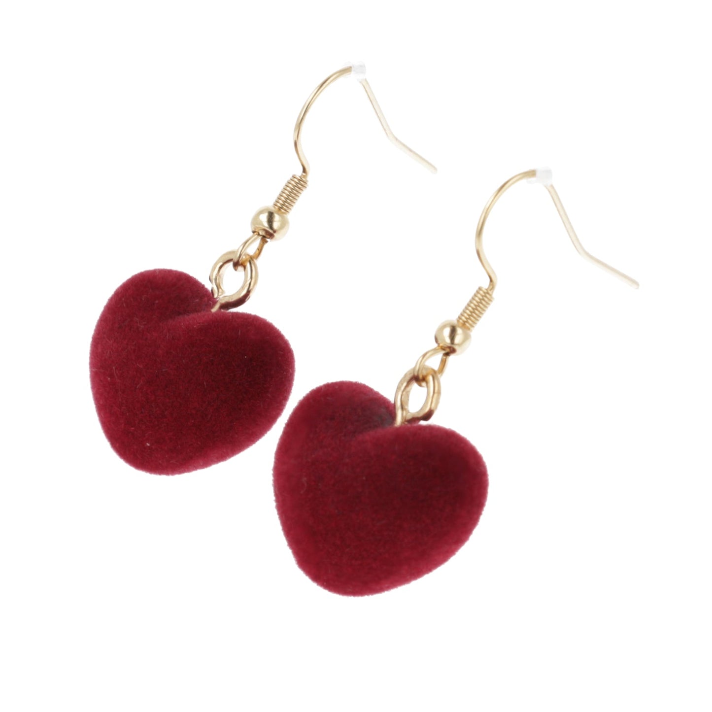 Fuzzy Dark Red Heart Earrings