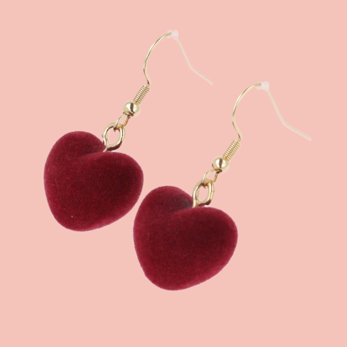 Fuzzy Dark Red Heart Earrings