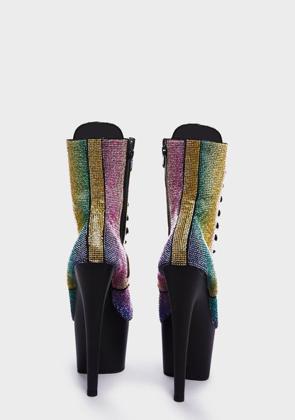 Adore-1020 Rhinestone Stiletto Boots - Rainbow
